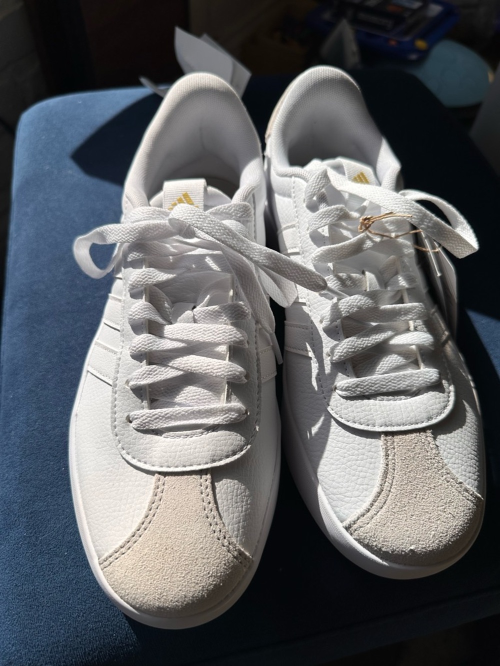 Adidas VL Court 3.0 White Sneakers • Gold Logo • Suede Toe • NWT - Picture 2 of 7